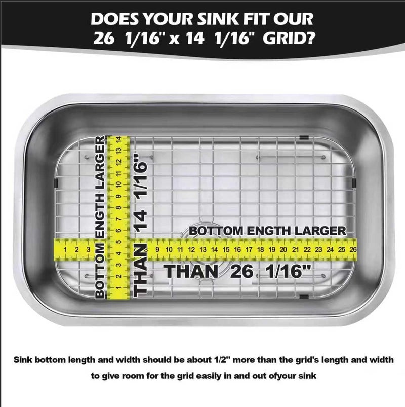 Fritoing Sink Protector Grid 26-1/16" x 14-1/16", Rear Drain with Corner Radius 3-1/2", 304 Stainless Steel Material Sink Bottom Grid for Single Bowl Sink, Premium Sink Rack - Image 3